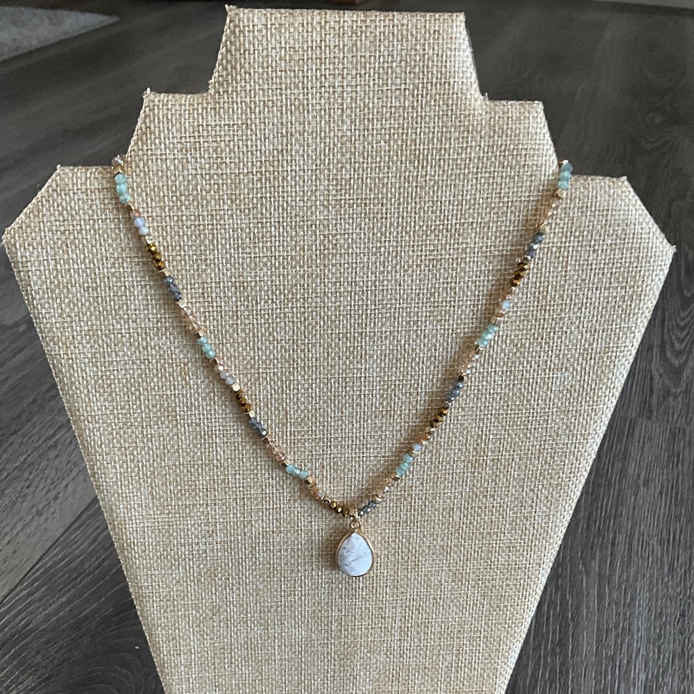 Bohemian “ Kitty “ Boho adjustable Beaded Necklace with Teardrop Pendant R1B